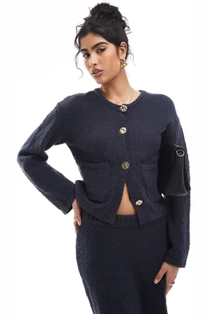 4th & Reckless Textured knit gold button pocket detail cardigan in - part of a set