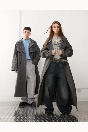 Reclaimed Unisex trench with belt in charcoal