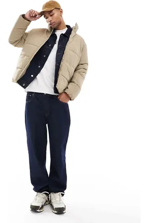 Only & Sons Funnel neck puffer jacket in cream
