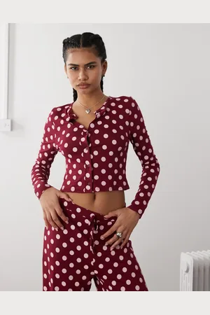 Reclaimed Button up lounge top in polka dot - part of a set