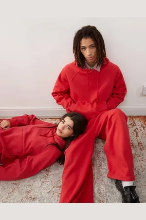 Reclaimed Unisex oversized boxy cropped hoodie in berry