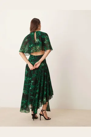 EVER NEW Open back ruffle maxi dress in emerald leopard