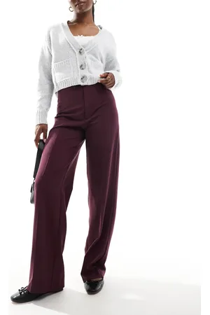 Pull&Bear High waisted wide leg tailored pants in burgundy