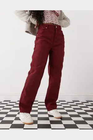 Reclaimed Faux suede straight leg pants in burgundy