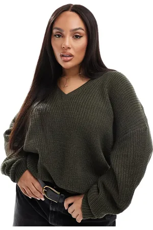 Yours Exclusive v-neck sweater in khaki