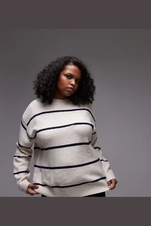 MANGO Curve high neck striped sweater in