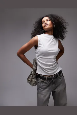 ASOS Dry handle ruched high neck tank in ivory