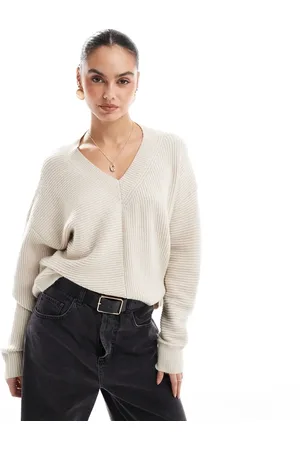 French Connection V neck sweater with stitch detail in oatmeal