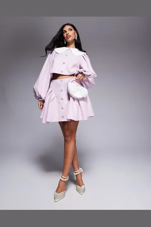 ASOS Boucle top with knit collar and cuff in lilac - part of a set