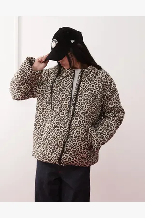 Noisy May テディ ジャケット Noisy May funnel neck faux fur jacket in gray zebra | ASOS