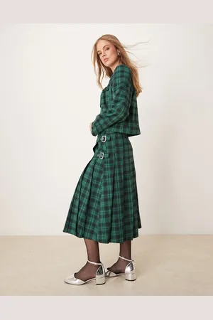 Neon Rose Tartan midi kilt skirt in - part of a set