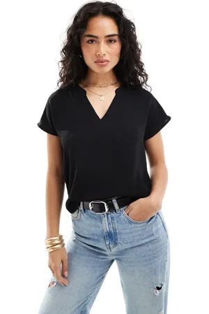JDY V neck short sleeve blouse in