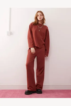 Reclaimed Waffle wide leg lounge sweatpants in brown - part of a set