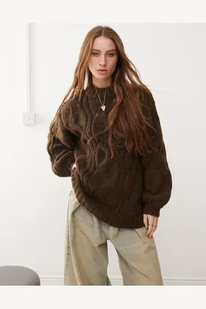 Monki Oversized crew neck cable knitted sweater in