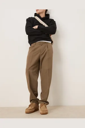 ASOS Smart oversized tapered pants with front pleat in khaki