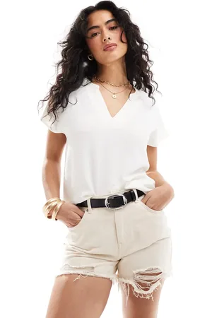JDY V neck short sleeve blouse in