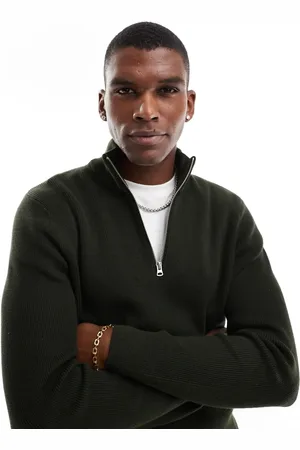 Only & Sons Ribbed half zip sweater in dark