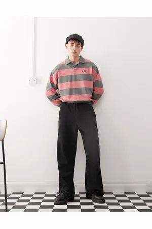 Reclaimed Baggy wide leg sweatpants in black rib knit