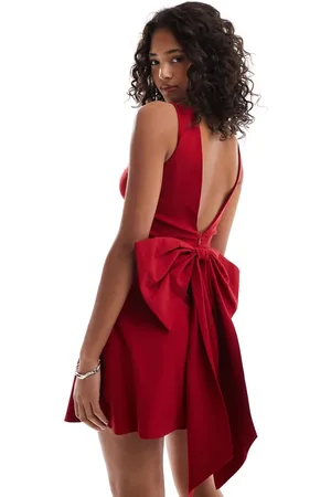 TFNC Structured mini dress in bengaline with bow back detail in
