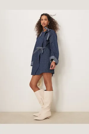 Ghospell Bow detail plaid denim mini dress in