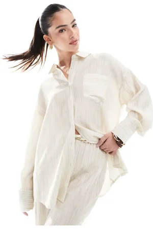 4th & Reckless Textured button up beach shirt in beige - part of a set