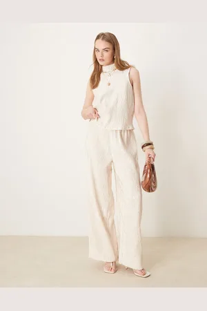Y.A.S Shimmer crinkle wide leg pants in sandshell - part of a set