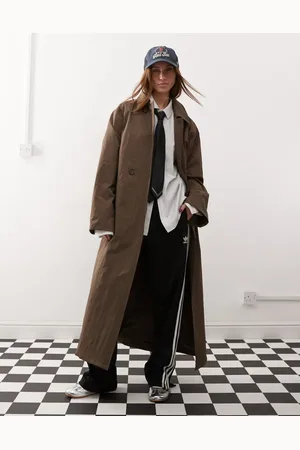 COLLUSION Longline trench jacket in brown
