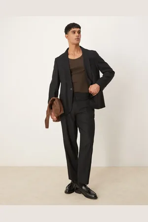 ASOS Linen blend oversized tapered suit pants in twill