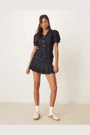 Glamorous Pleated mini skirt in indigo denim - part of a set
