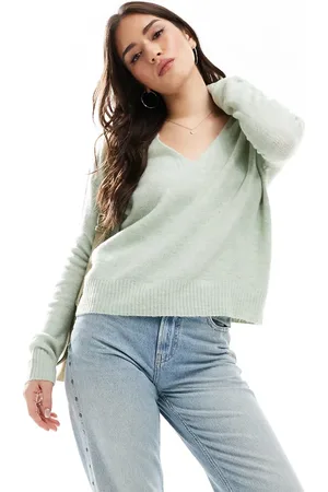 JDY V neck long sleeve knit sweater in light