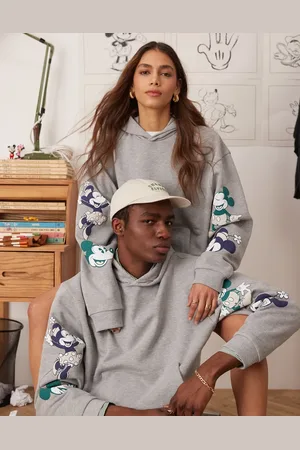 ASOS Disney unisex boxy oversized hoodie with Mickey & Minnie Mouse prints in heather