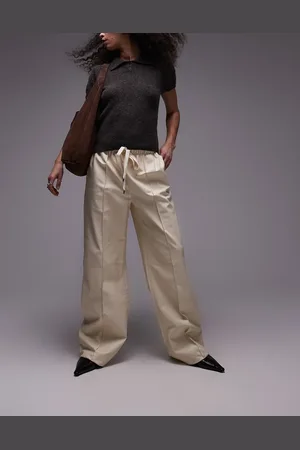 MANGO Seam front soft faux leather pants in cream