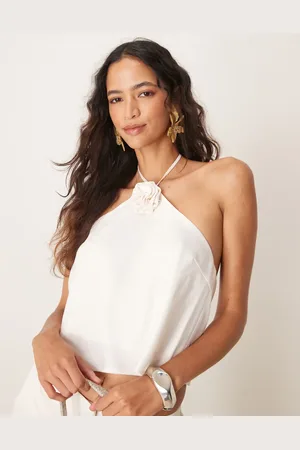 Y.A.S Halter neck corsage detail top in gardenia - part of a set