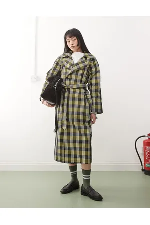 COLLUSION Oversized checked trench coat in yellow
