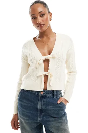 ONLY Tie front knit cardigan in cream
