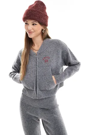 The Frolic Exclusive cropped zip up knit jacket in charcoal