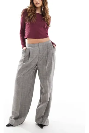 Pull&Bear Plaid wide leg tailored pants in