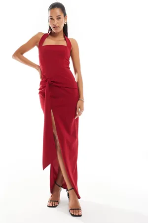 TFNC Crepe square neck maxi dress with drape waist in