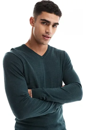 SCALPERS Classic V-Neck Tricot Sweater In Darkgreen