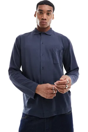 SCALPERS Pique Cardigan Long Sleeve Polo In Dark
