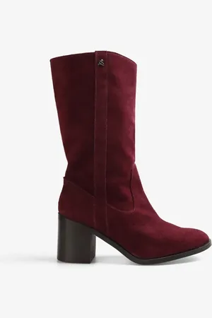 SCALPERS Folk midi boots in burgundy