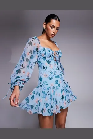 Love Triangle Milkmaid mini dress with tie detail in floral