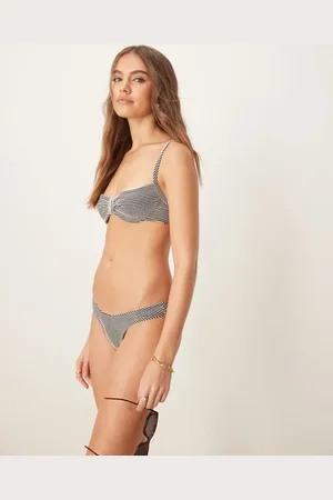 Free Society Crinkle stripe high leg bikini bottom in black and white