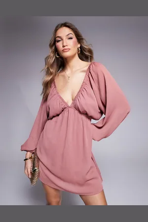 Love Triangle Plunge neck mini boho dress in plum