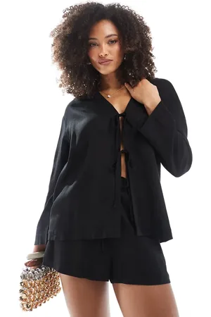 The Frolic Exclusive tie front linen blend beach shirt in - part of a set