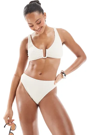 The Frolic Exclusive crinkle textured high leg bikini bottom in cream - part of a set