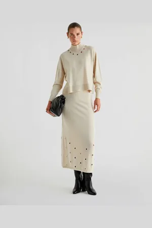 SCALPERS Eyelet knit skirt in ecru - part of a set