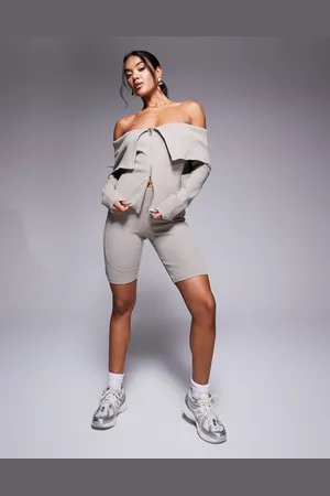 Good For Nothing Ribbed legging shorts in beige - part of a set