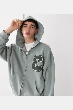 COLLUSION Zip hoodie with chenille patch in khaki
