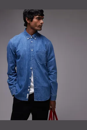 ARKET Denim chambray shirt with button collar in